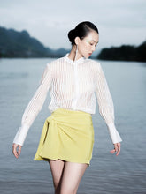 High-Waisted Mini Skirt in Structured Twill with Draped Side Detail